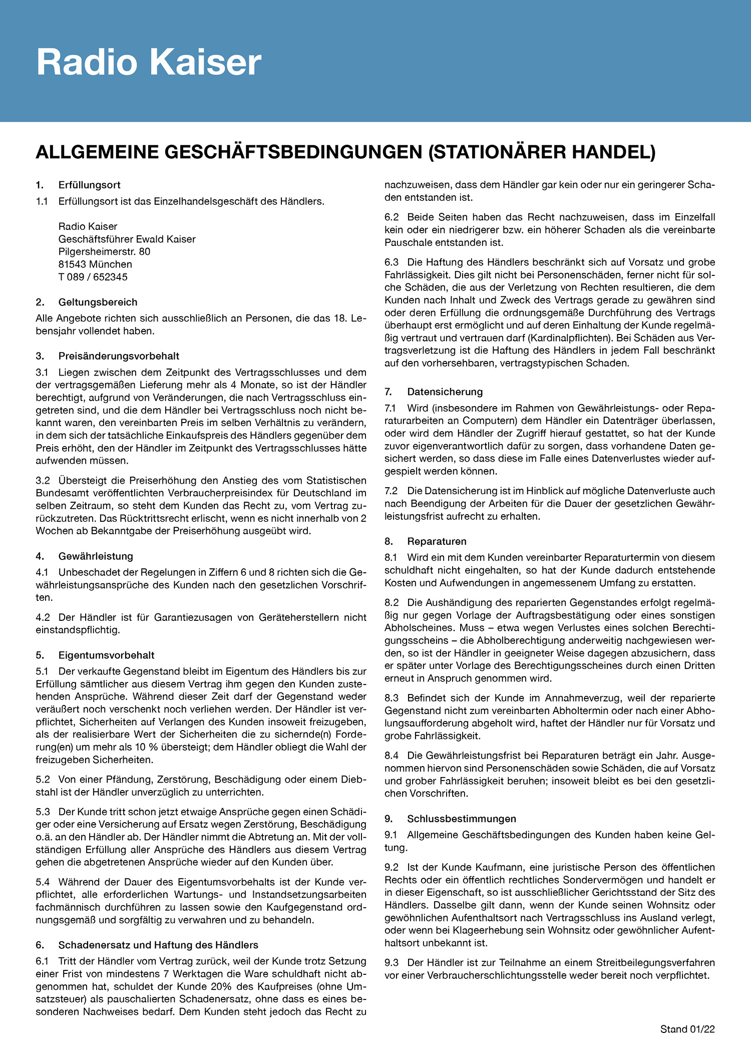 AGB Radio Kaiser Radio Kaiser Allgemeine Geschäftsbedingungen (AGB)
